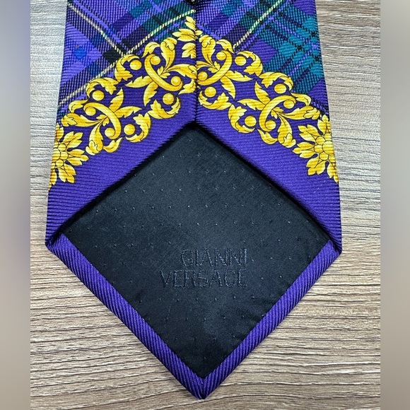 Gianni Versace 100% Silk Tie Medusa Head Baroque Tartan Plaid 57” 3 3/4” - Picture 11 of 11